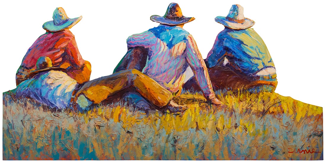 Larry Pirnie (b. 1940), "Hilltoppers," 1989: Larry Pirnie(b. 1940)"Hilltoppers," 1989Acrylic and mixed media relief sculpture on panelSigned lower right: Pirnie; signed again, dated "1989," titled, and inscribed "ACM 89-86," all versoOverall: 47