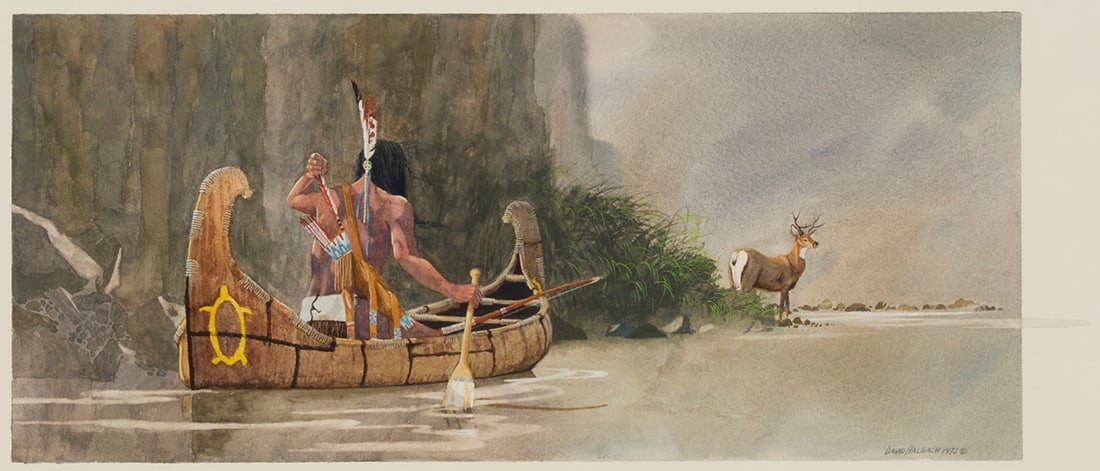 David Allen Halbach (1931-2022), Catchin' the Scent,1973: David Allen Halbach (1931-2022) Catchin' the Scent,1973 Watercolor on cold-pressed paper Signed and dated in the lower right: David Halbach 1973 ©; titled on a frame plaque Image: 9.375" H x 22.375"