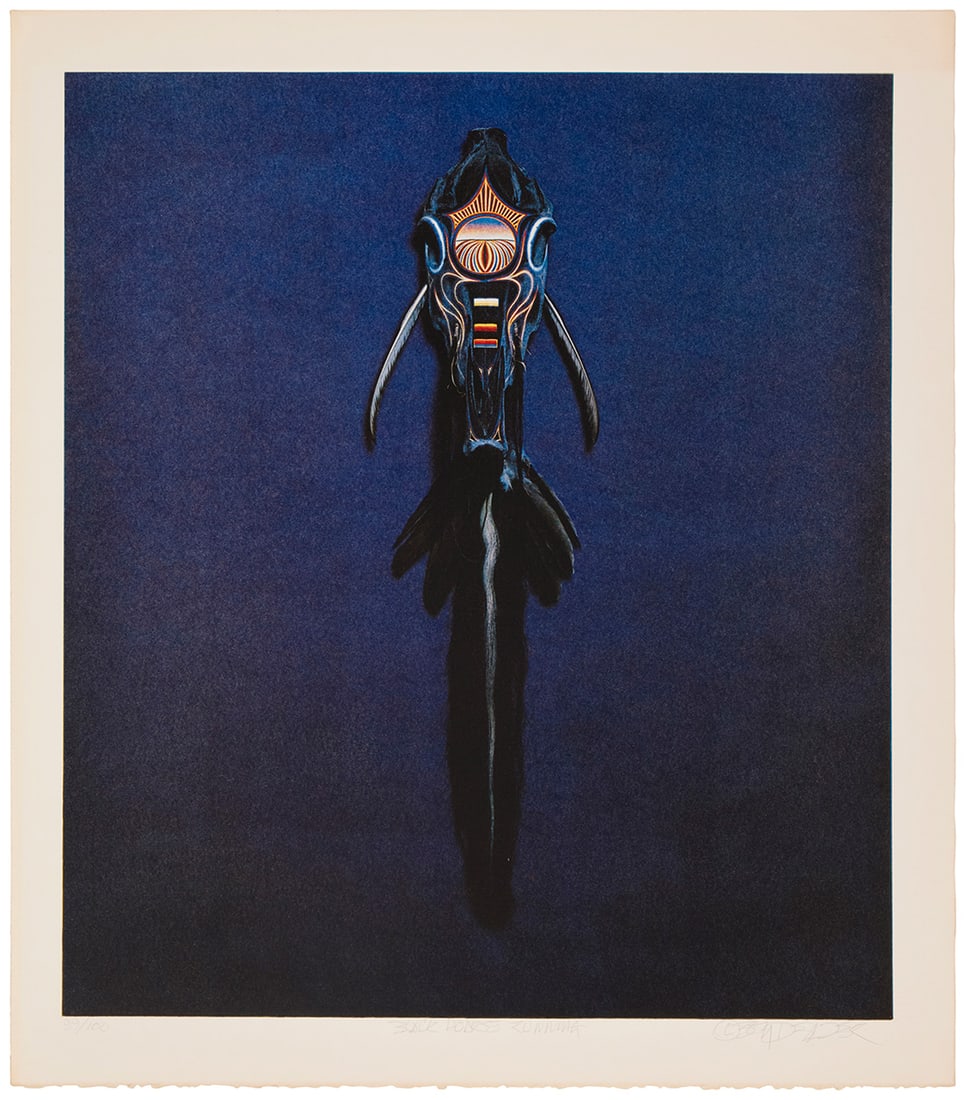 Boyd Elder (1944-2018), "Black Horse Running," 1975: Boyd Elder(1944-2018)"Black Horse Running," 1975Offset lithograph in colors on Arches paperEdition: 99/100Signed, titled, and numbered in pencil in the lower margin: © Boyd Elder; Cirrus Editions Ltd