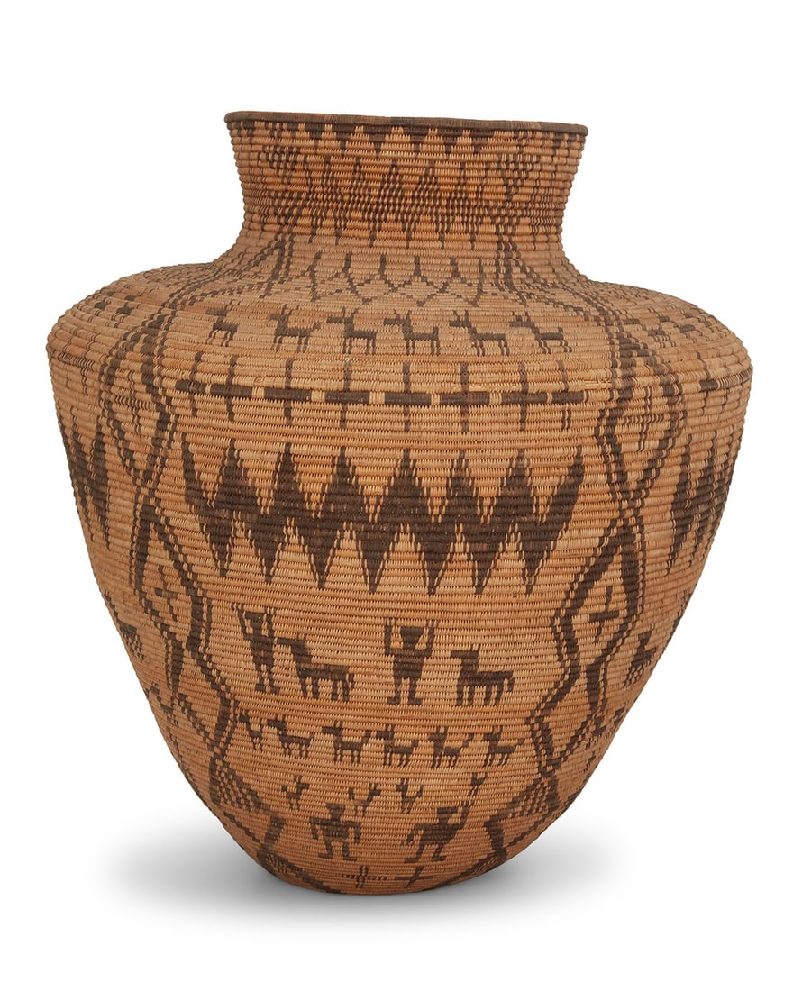 A monumental Apache pictorial basketry olla - 4