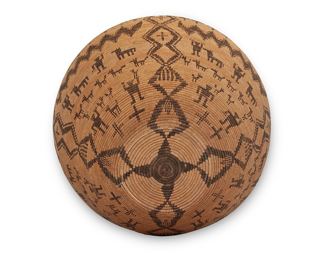 A monumental Apache pictorial basketry olla - 7