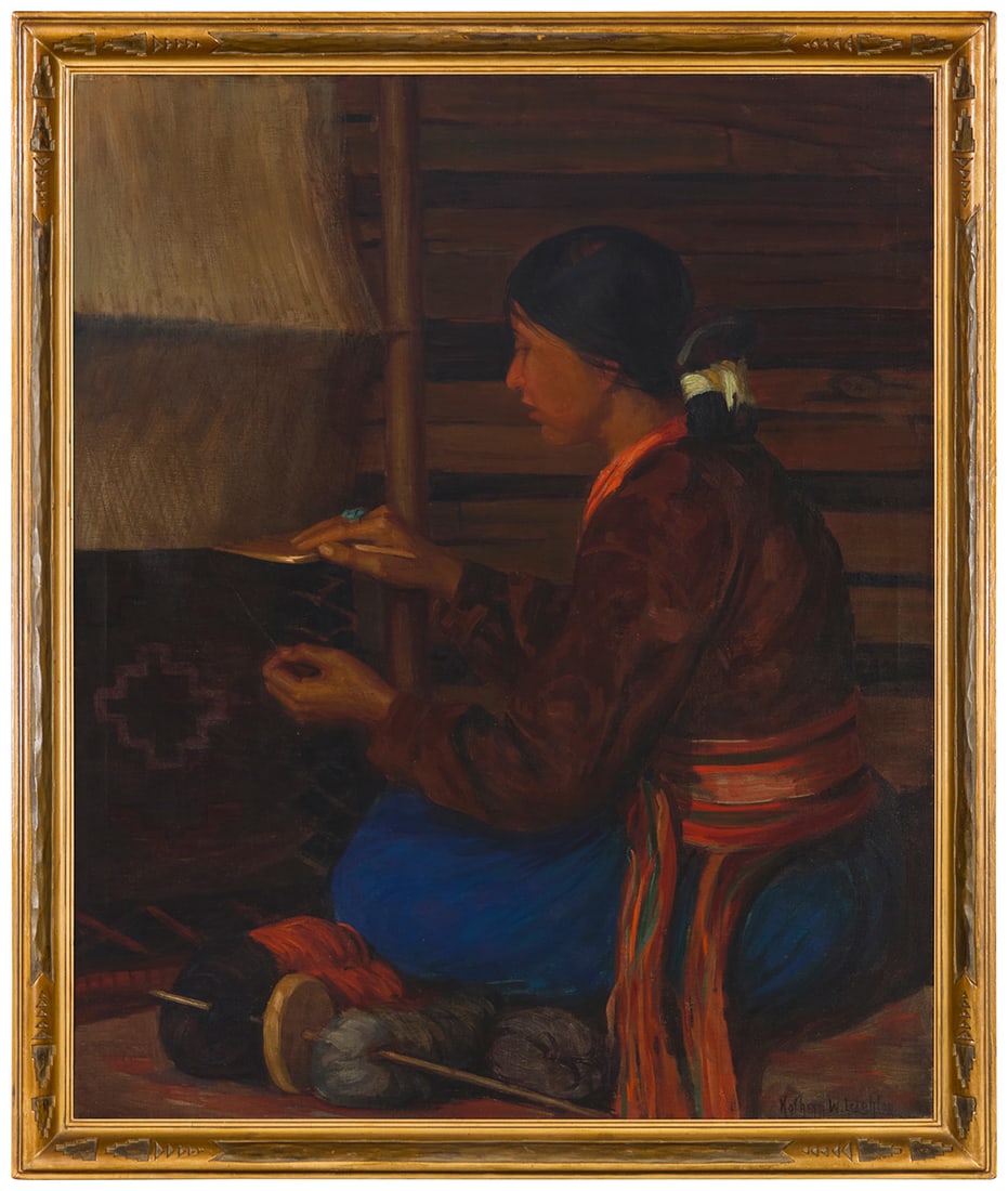 Kathryn Woodman Leighton (1875-1952), "Weaving in Her Hogan" - 3