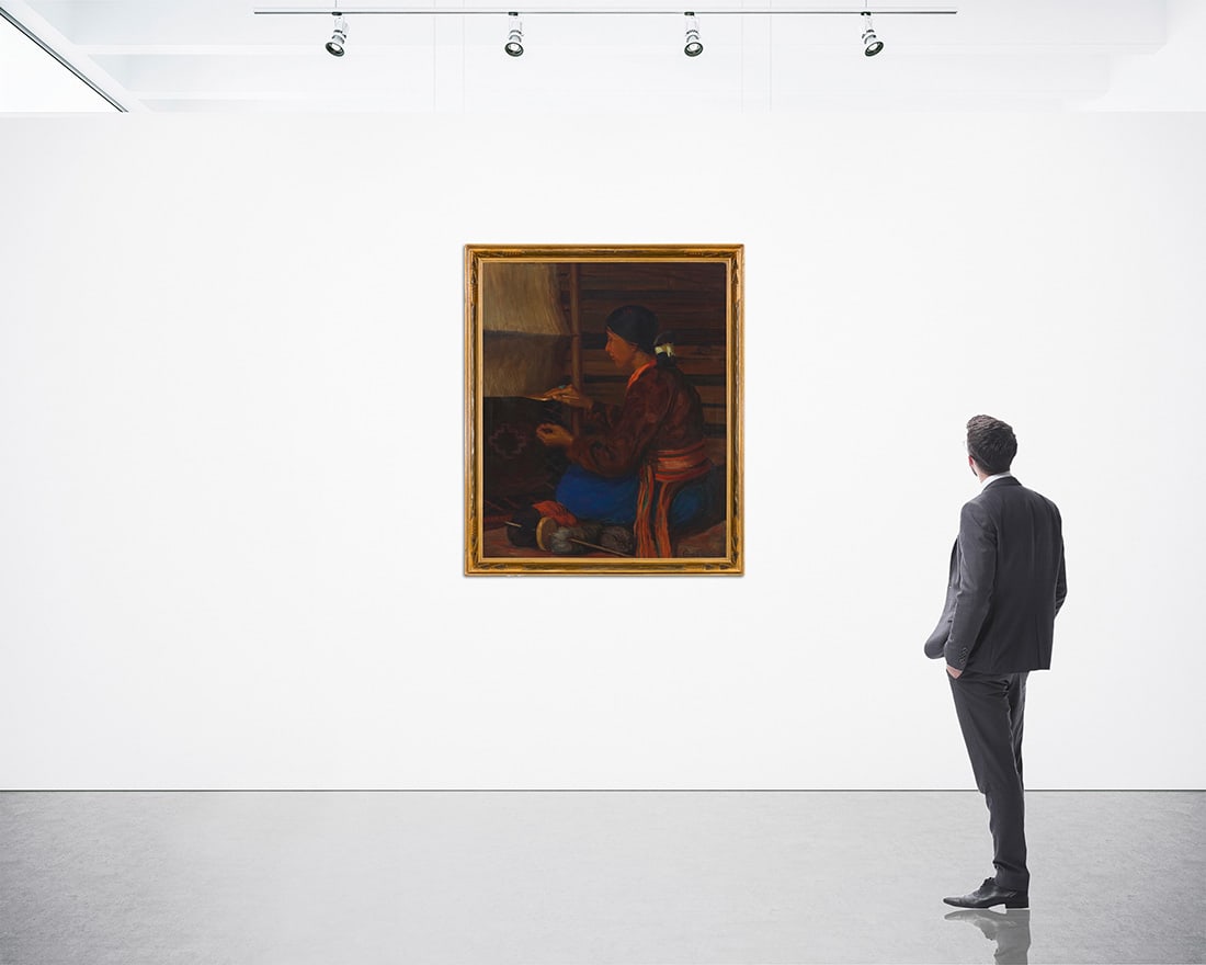 Kathryn Woodman Leighton (1875-1952), "Weaving in Her Hogan" - 7