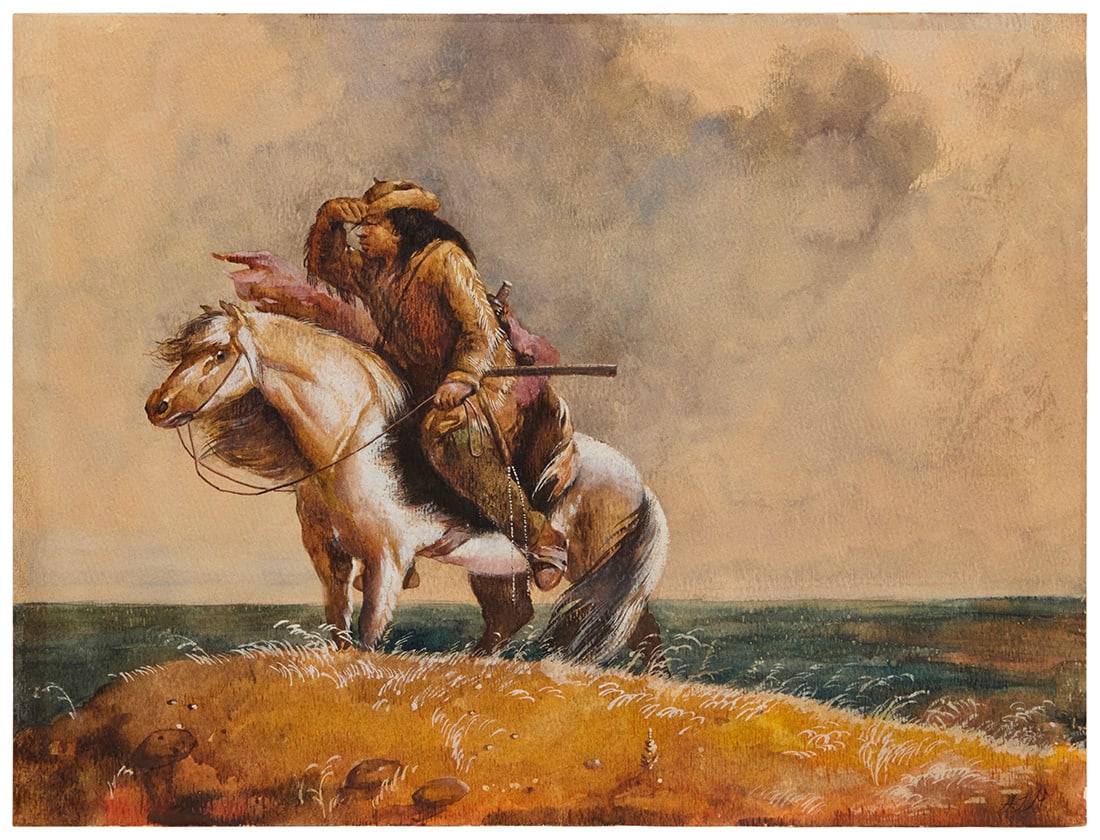 Alfred Jacob Miller (1810-1874), "The Lost Greenhorn": Alfred Jacob Miller (1810-1874) "The Lost Greenhorn" Watercolor, gouache, and pencil on cream wove paper Bears initials in ink lower right: A.J.M. Image/Sheet: 9.875" H x 13" W Other Notes: Alfred