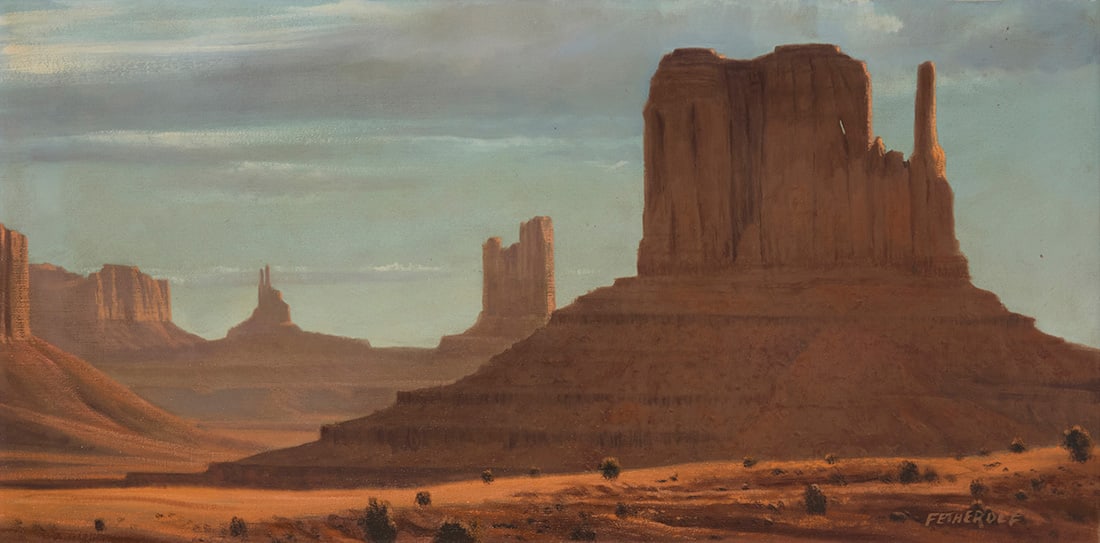 James A. Fetherolf (1925-1994), Monument Valley: James A. Fetherolf (1925-1994) Monument Valley Oil on canvas Signed lower right: Fetherolf 15" H x 30.125" W Provenance: Private estate, California