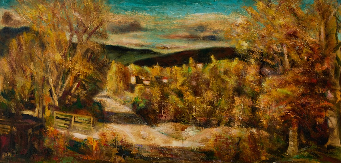 Joseph Fleck (1892-1977), New Mexican landscape: Joseph Fleck (1892-1977) New Mexican landscape Oil on canvas laid to Masonite Signed lower left: J. Fleck 18" H x 36" W Provenance: Private estate, California