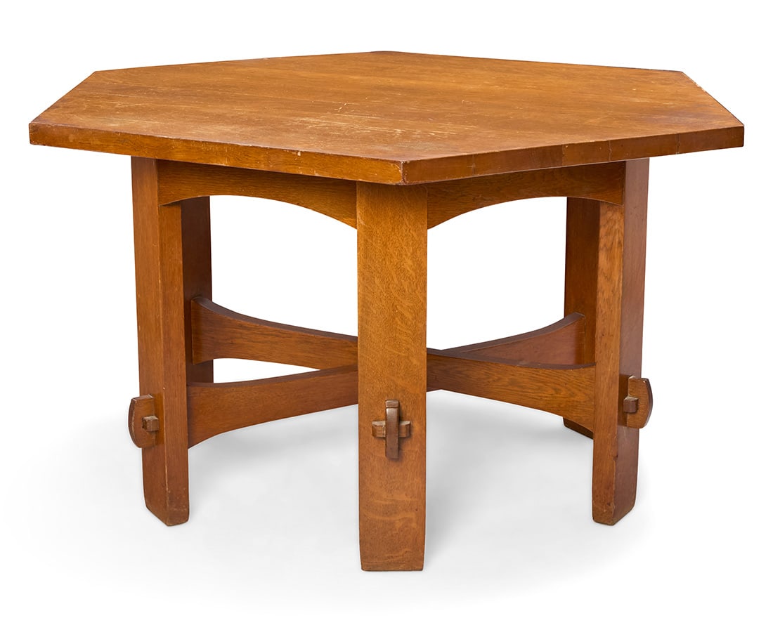 A Gustav Stickley hexagonal library table, no. 625 - 6