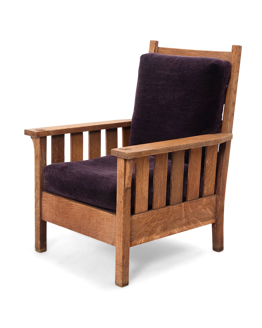 A Gustav Stickley oak 'Morris' armchair, no. 332 (1 of 9)