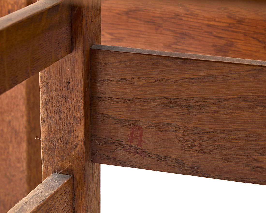 A set of ten Gustav Stickley oak dining chairs, nos. 350 & 366 - 12