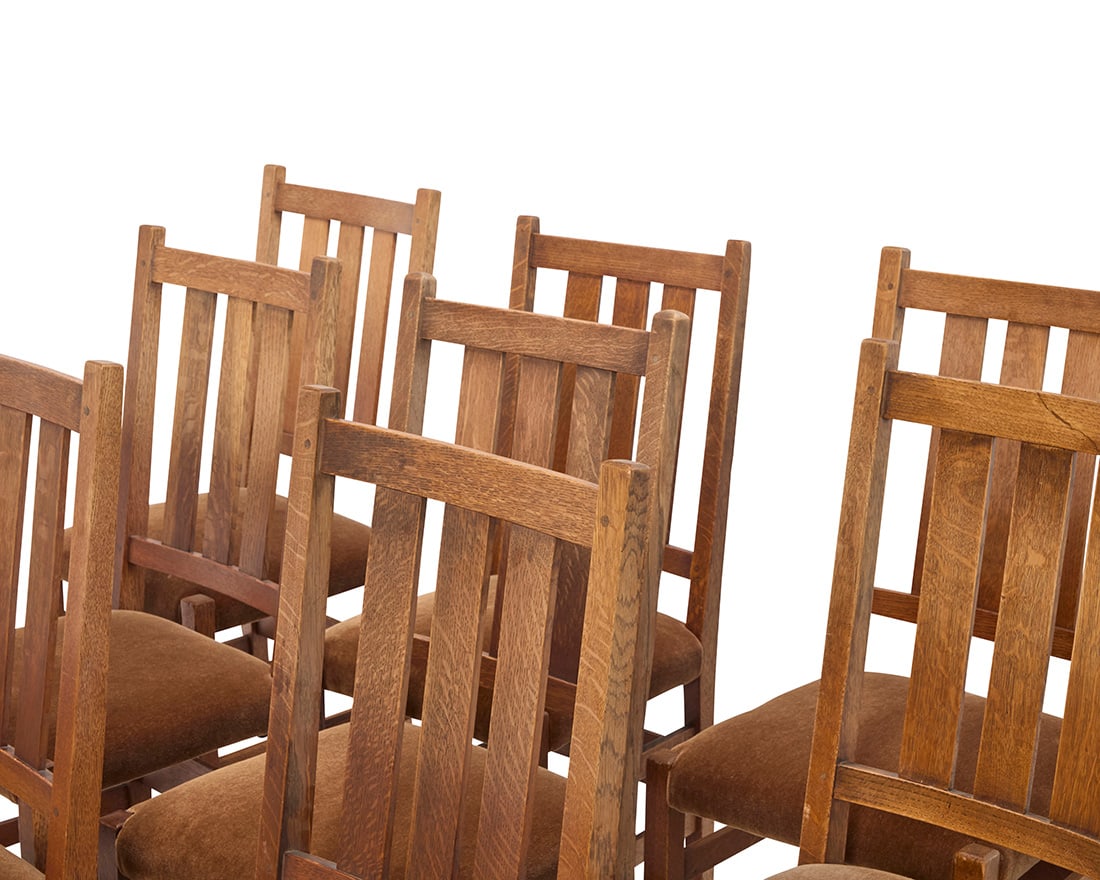 A set of ten Gustav Stickley oak dining chairs, nos. 350 & 366 - 2