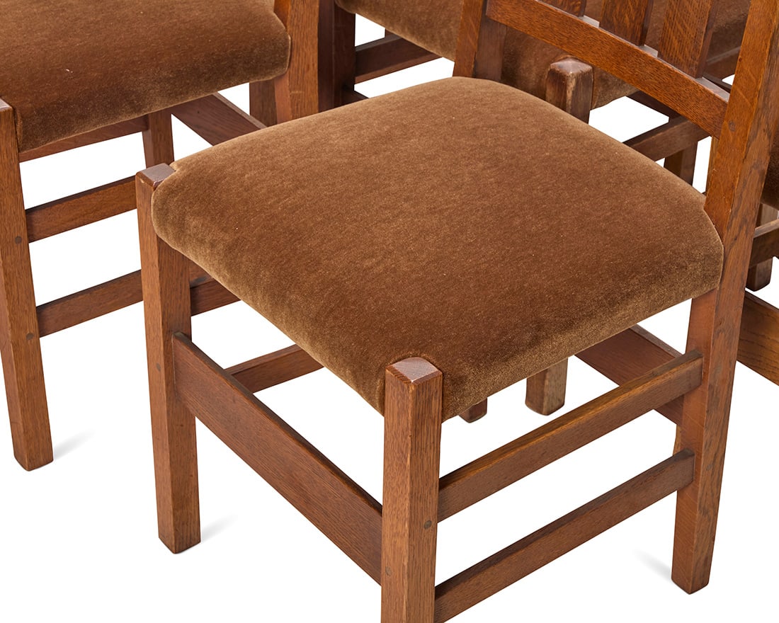 A set of ten Gustav Stickley oak dining chairs, nos. 350 & 366 - 3