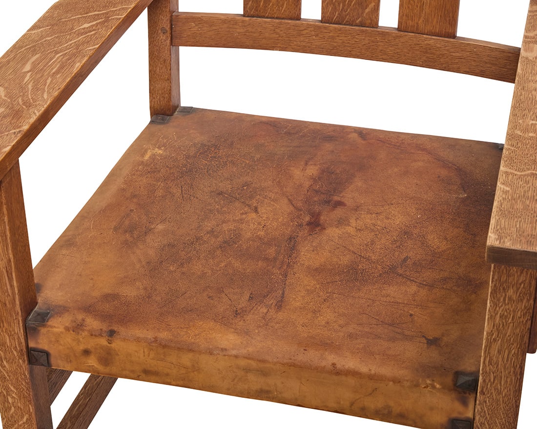 A set of ten Gustav Stickley oak dining chairs, nos. 350 & 366 - 8