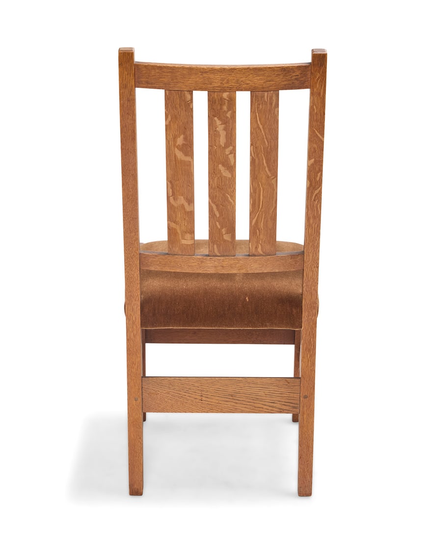 A set of ten Gustav Stickley oak dining chairs, nos. 350 & 366 - 9