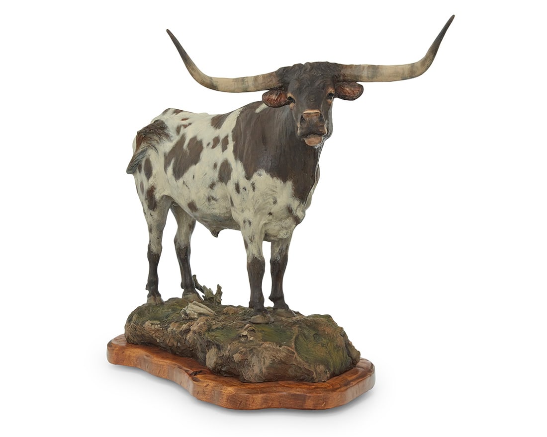 Velmalee "Vel" Carol Miler (1936-2025, American), "Wrangler," 2005: Velmalee "Vel" Carol Miler (1936-2025, American) "Wrangler," 2005 Cold-painted bronze on rotating wood plinth Edition: 6/30 Signed, dated, titled, and numbered in the casting: By Vel Miller / ©