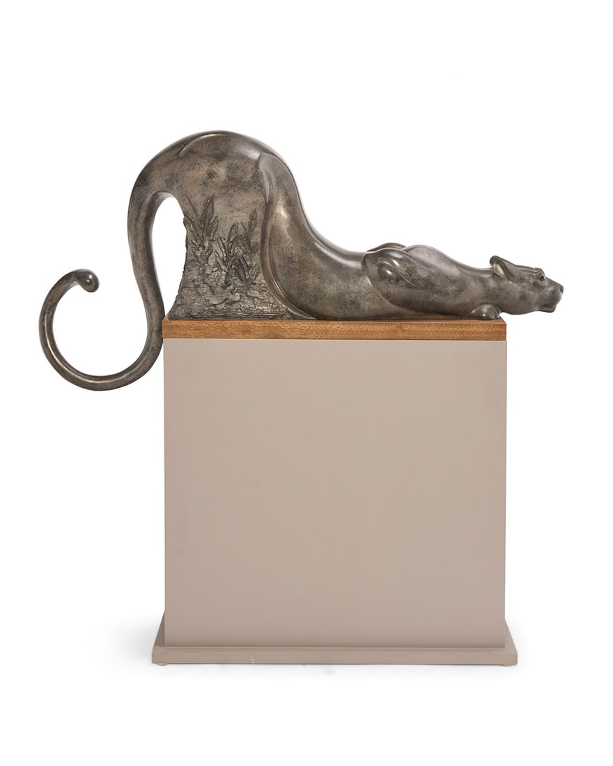 Tim Cherry (b. 1965), "Night Shadow," circa 2001: Tim Cherry(b. 1965)"Night Shadow," circa 2001Patinated bronze on wood on painted wood plinthEdition: AP /18Signed and numbered in the casting: © Tim CherryBronze: 23.5" H x 48" W x 8.25" D; Overall: