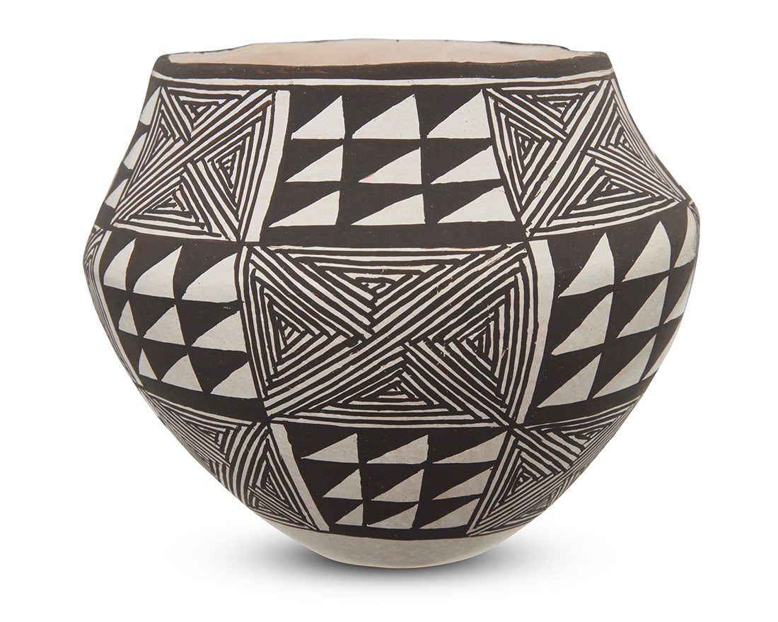 Lucy Lewis (1890-1992, Acoma Pueblo), A black and white pottery olla, late 20th century (1 of 5)