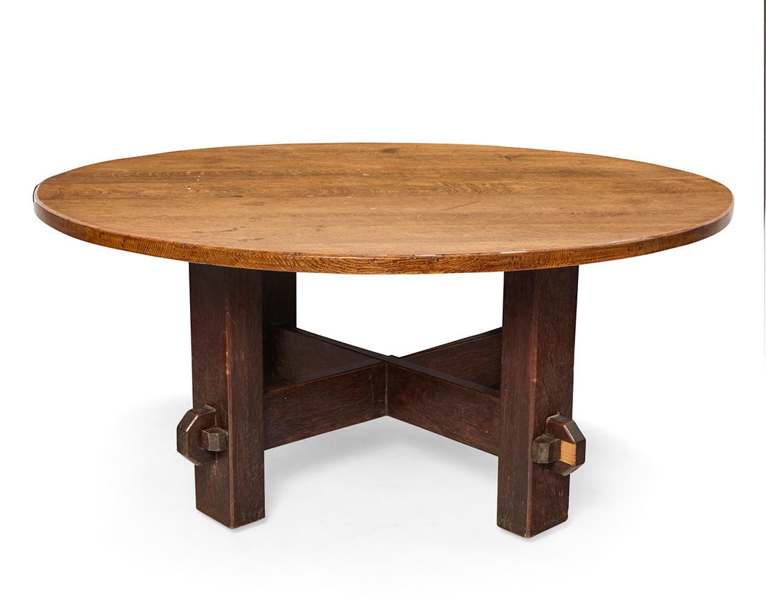A large Charles Stickley oak dining table - 4