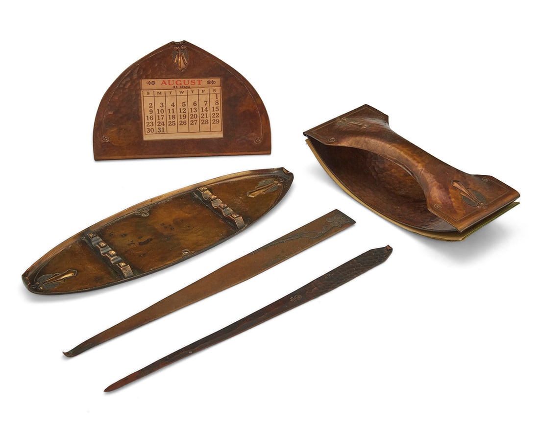 A group of Roycroft hammered copper desk articles (1 of 9)