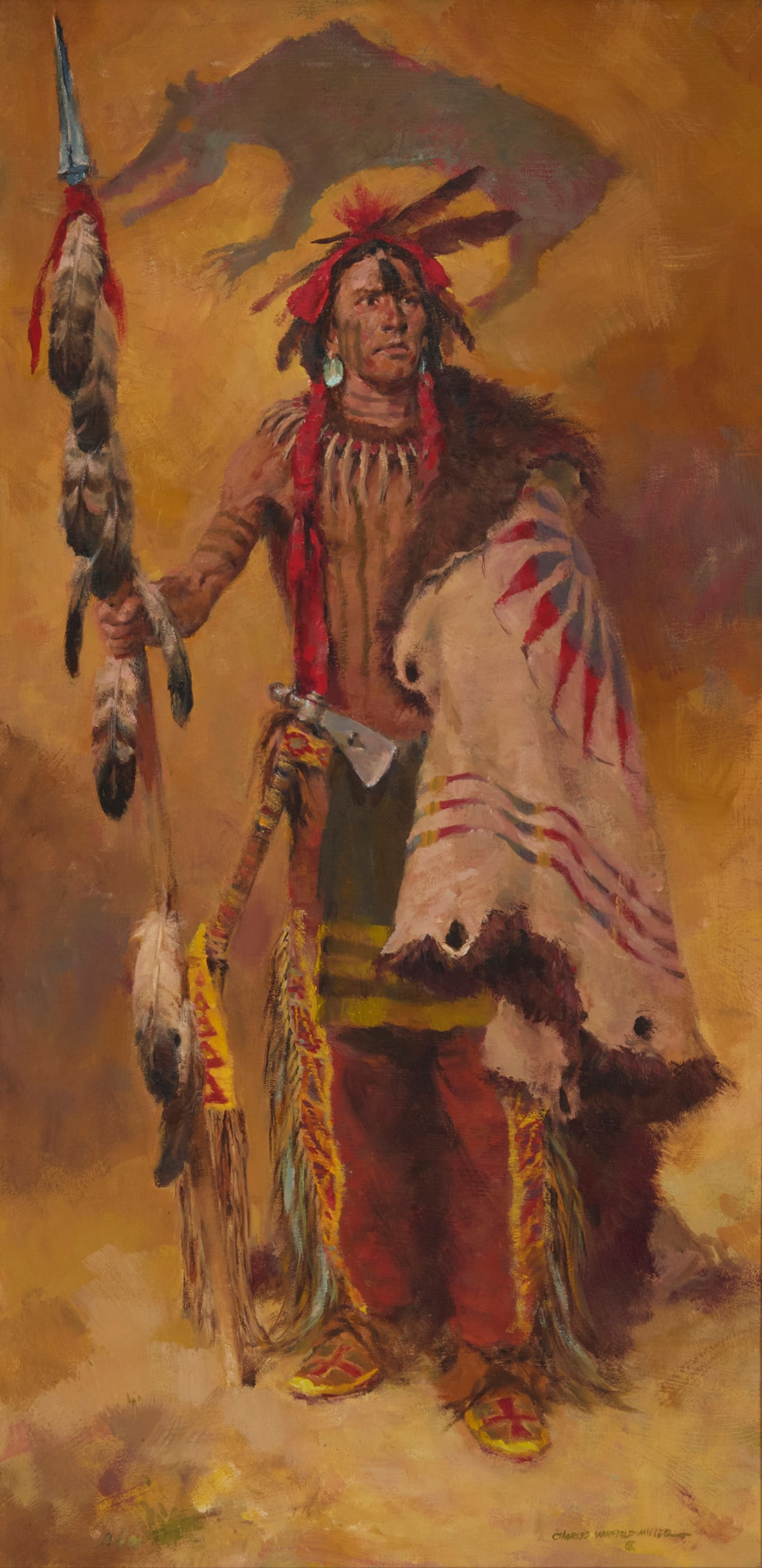 Charles Winfield Miller (1922-1995), "Running Bear," 1989: Charles Winfield Miller (1922-1995) "Running Bear," 1989 Oil on canvas Signed and inscribed lower right: Charles Winfield Miller CXX / ©; signed again and dated "'89," verso; inscribed partially