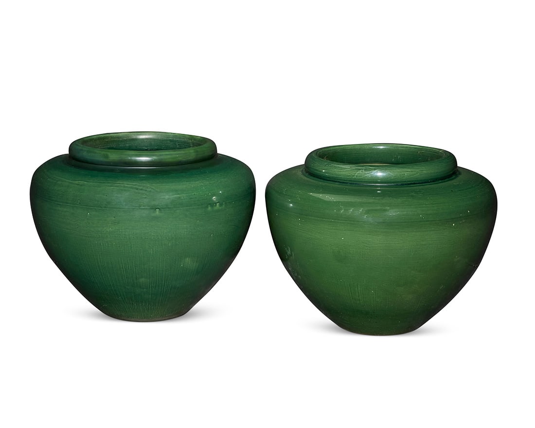 A pair of Pacific green glazed pottery planters (1 of 6)