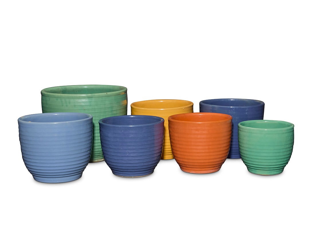 A group of seven Bauer pottery ringware planters (1 of 12)
