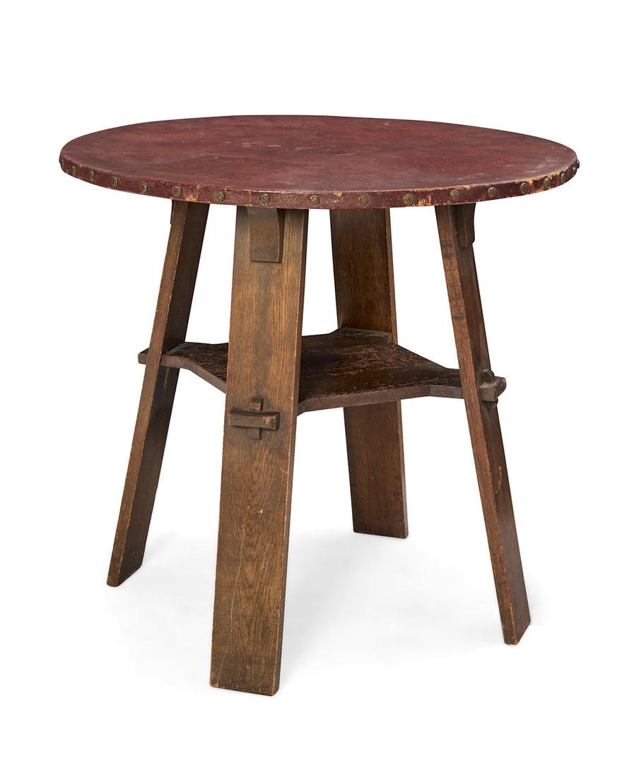 An Arts & Crafts leather top table (1 of 7)