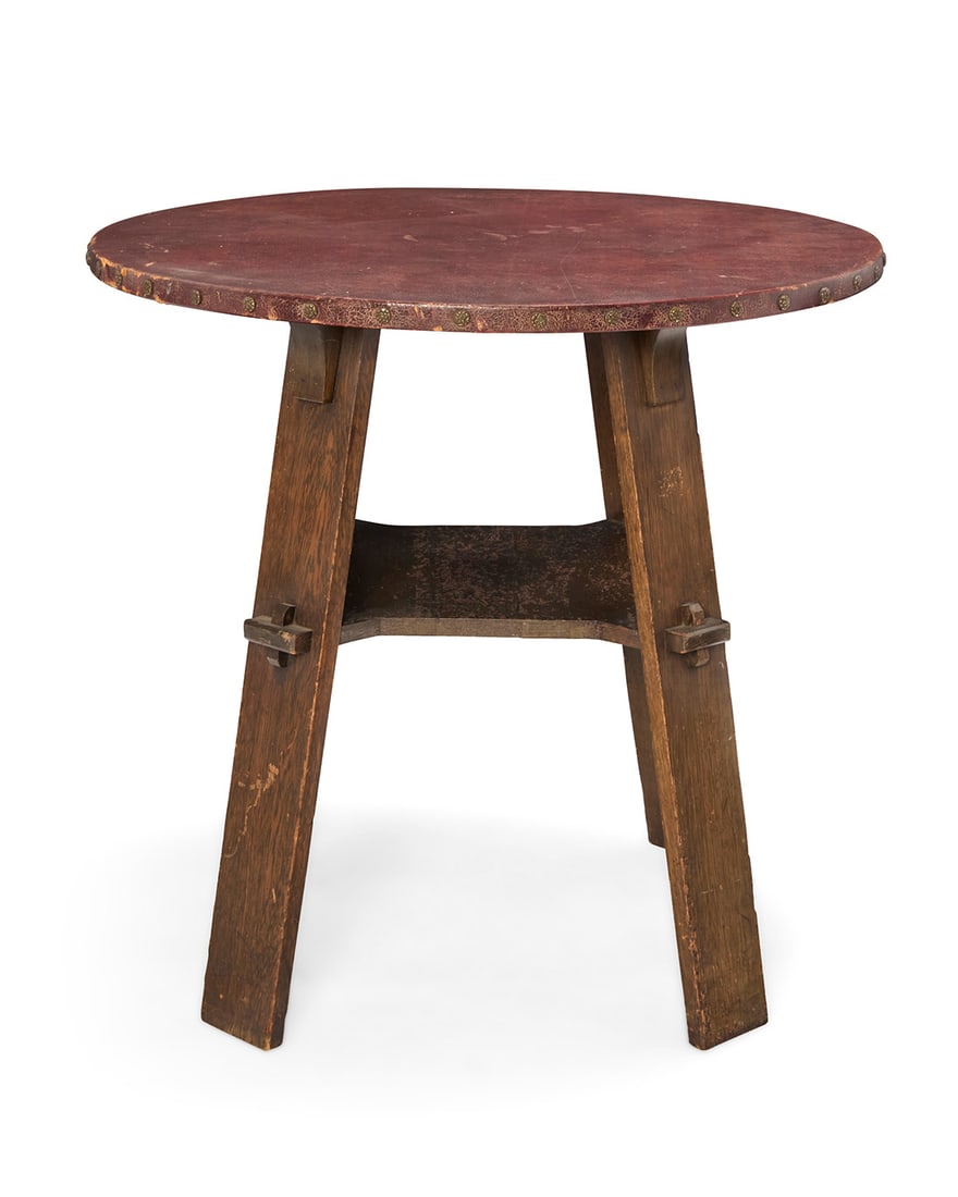 An Arts & Crafts leather top table - 2