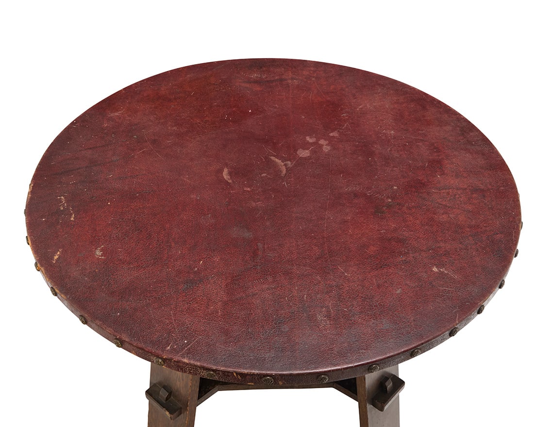 An Arts & Crafts leather top table - 3
