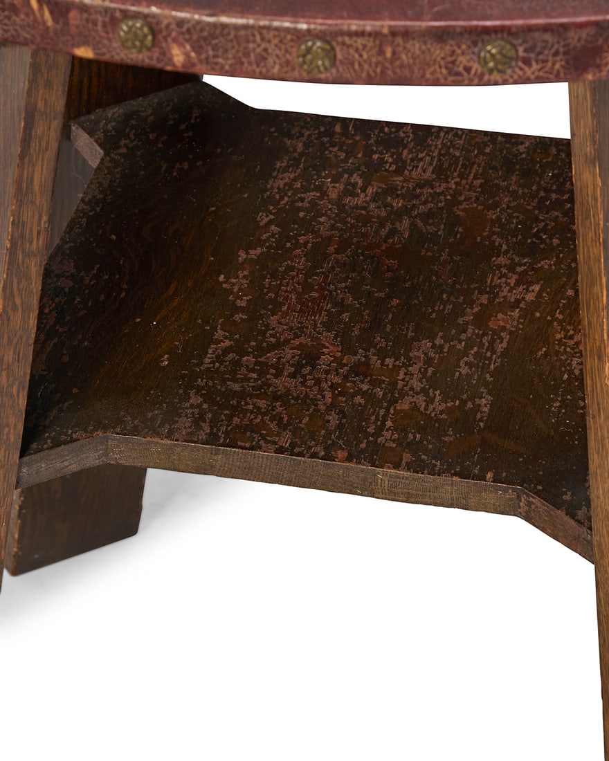 An Arts & Crafts leather top table - 5