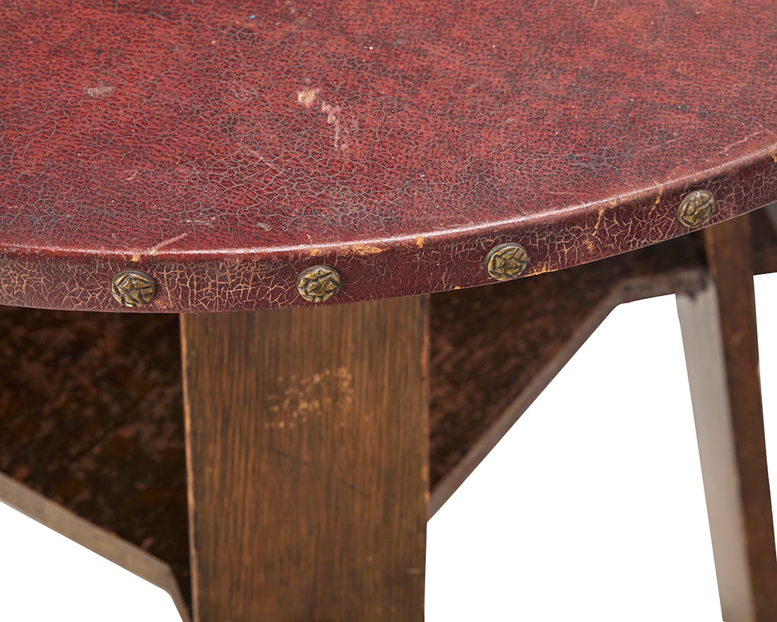 An Arts & Crafts leather top table - 6