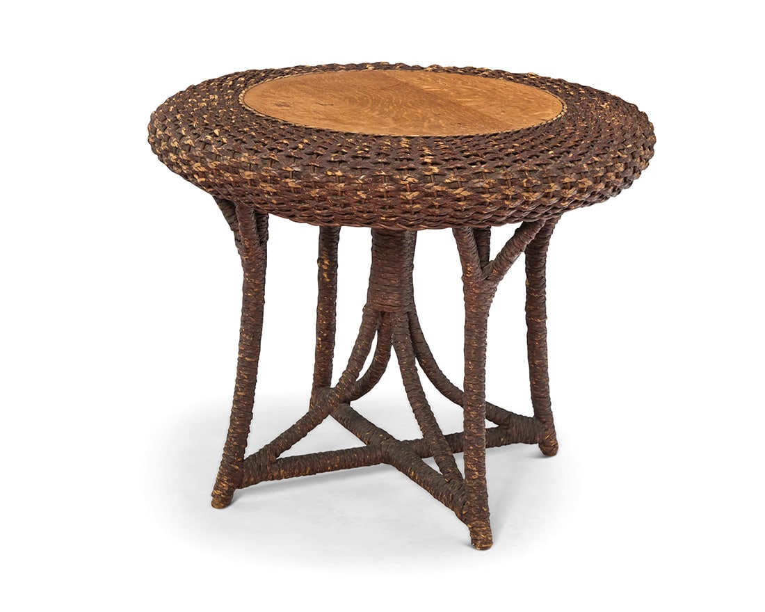 An American wicker and oak side table (1 of 8)