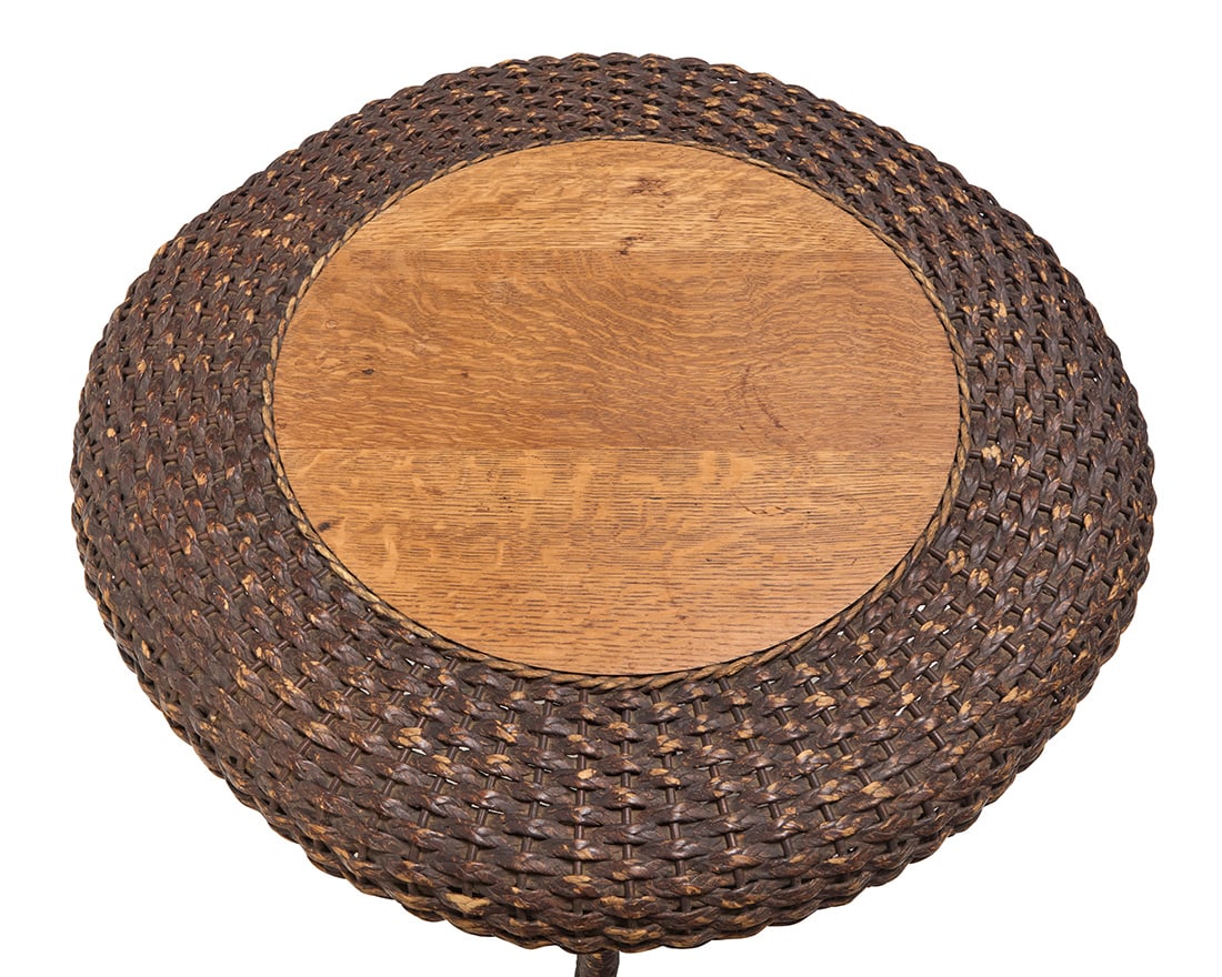 An American wicker and oak side table - 3