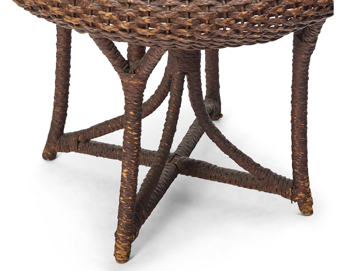 An American wicker and oak side table - 4