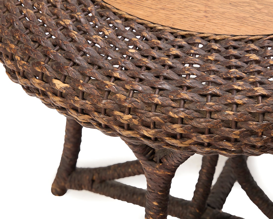An American wicker and oak side table - 5