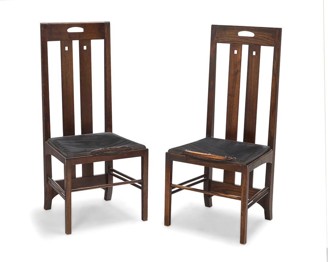 After Charles Rennie Mackintosh (1868-1928, Scottish), A pair of 'Ingram' dining chairs by Cassina, (1 of 7)
