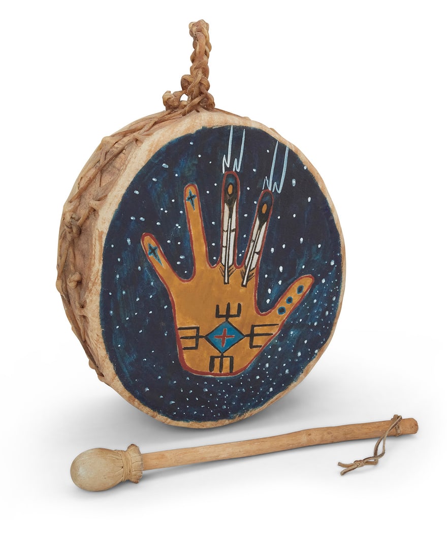 Sonya Holy Eagle (b. 20th century, Lakota), A painted hide drum, 1997 (1 of 6)