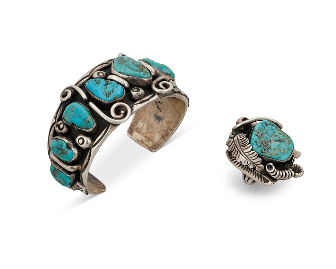 A set of Jimmy Victor Begay Navajo sterling silver and turquoise jewelry (1 of 4)
