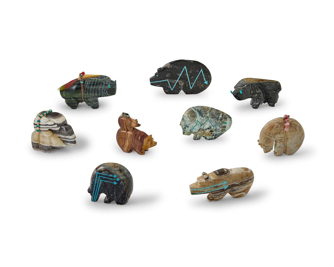 A group of Zuni carved stone fetish animals (1 of 2)