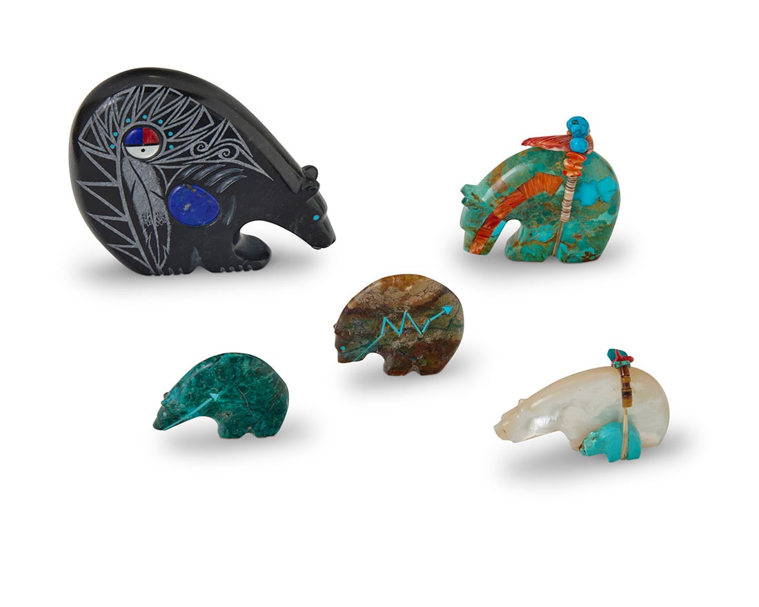 Five Zuni carved stone fetish medicine bears (1 of 2)