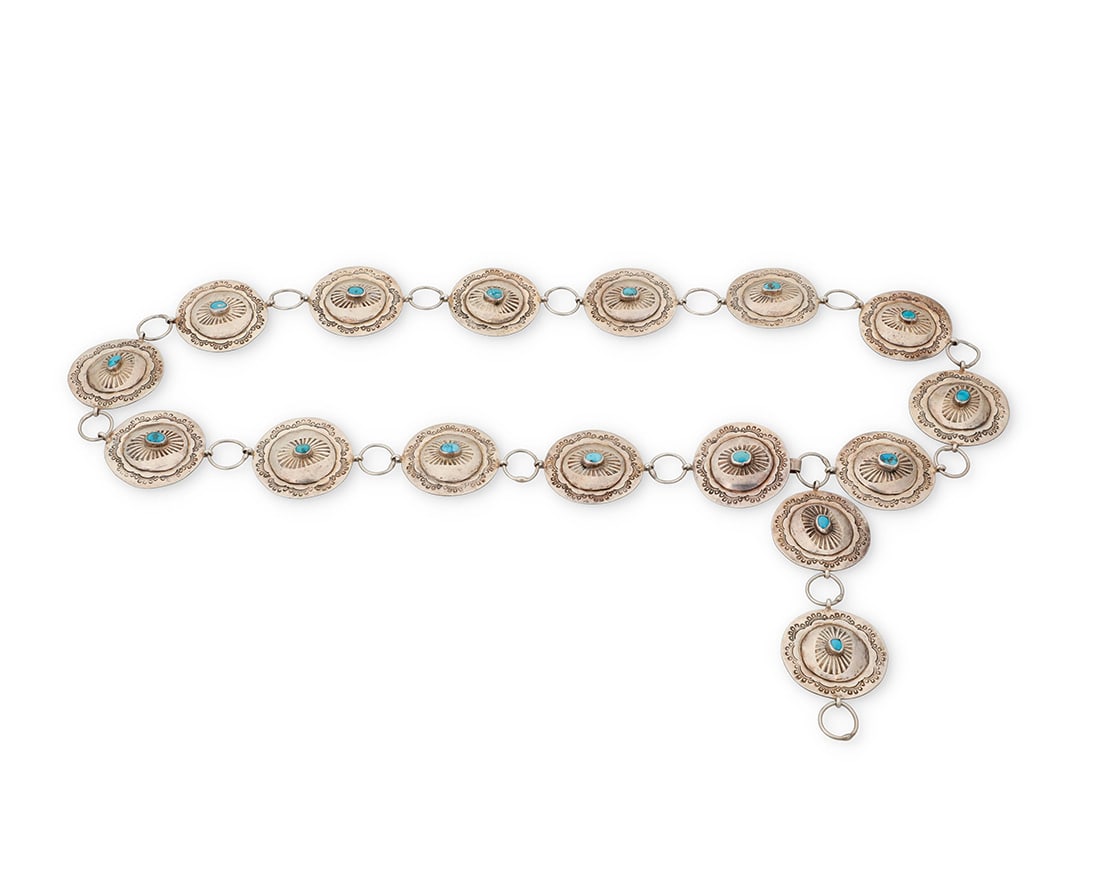 A Southwest sterling silver and turquoise concho link belt (1 of 2)