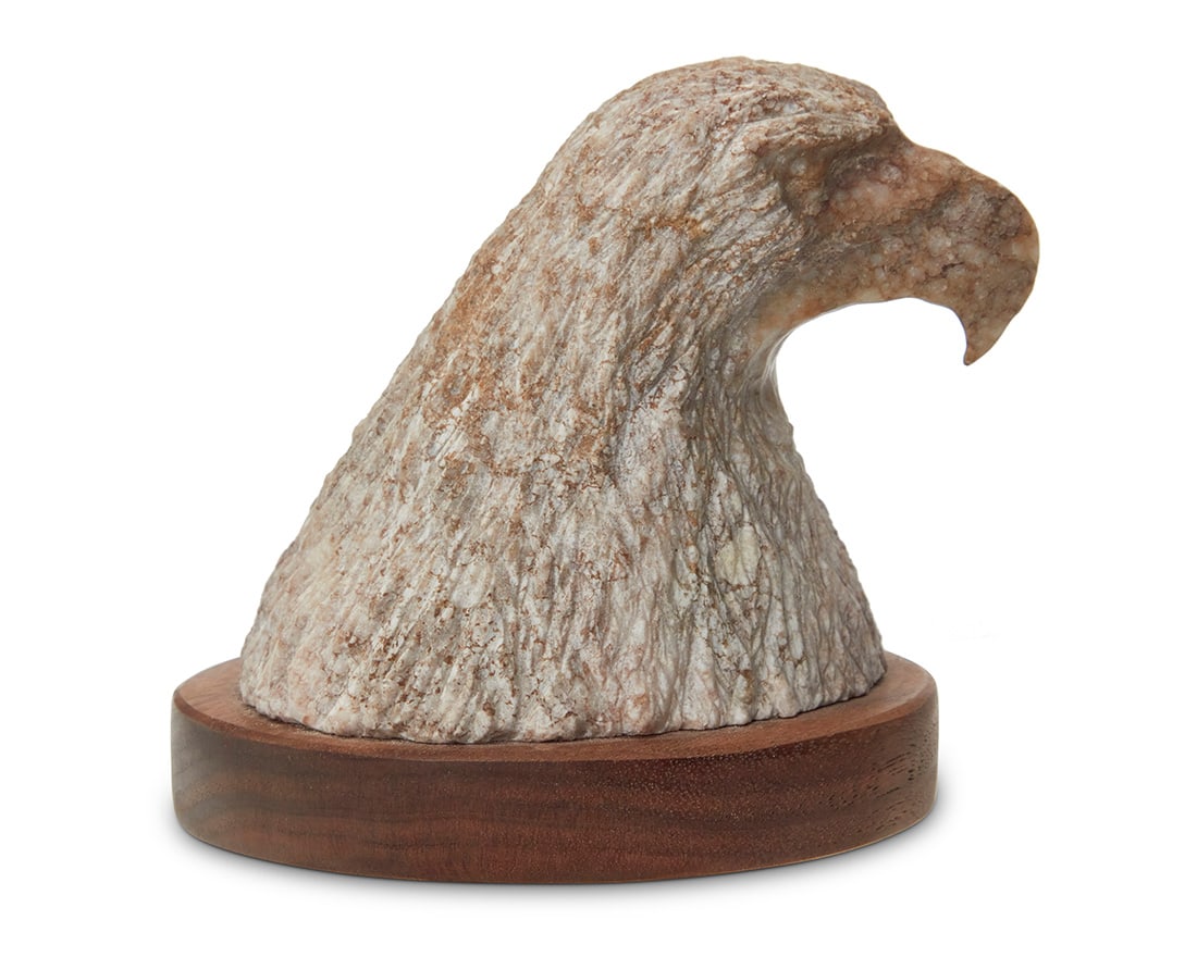 Robert Dale Tsosie (b. 1960, Dine), Eagle head: Robert Dale Tsosie(b. 1960, Dine)Eagle headCarved stone on wood plinthIncised signature: R D / TSOSIE4.25" H x 5" W x 4.375" D