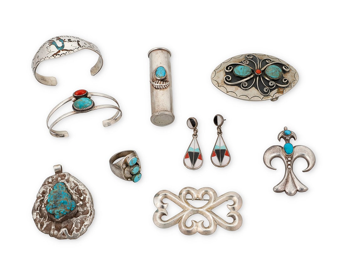 A group of Southwest style silver and turquoise jewelry (1 of 2)