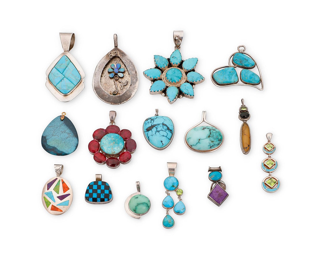 A group of Southwest-style silver and gemstone jewelry pendants (1 of 1)