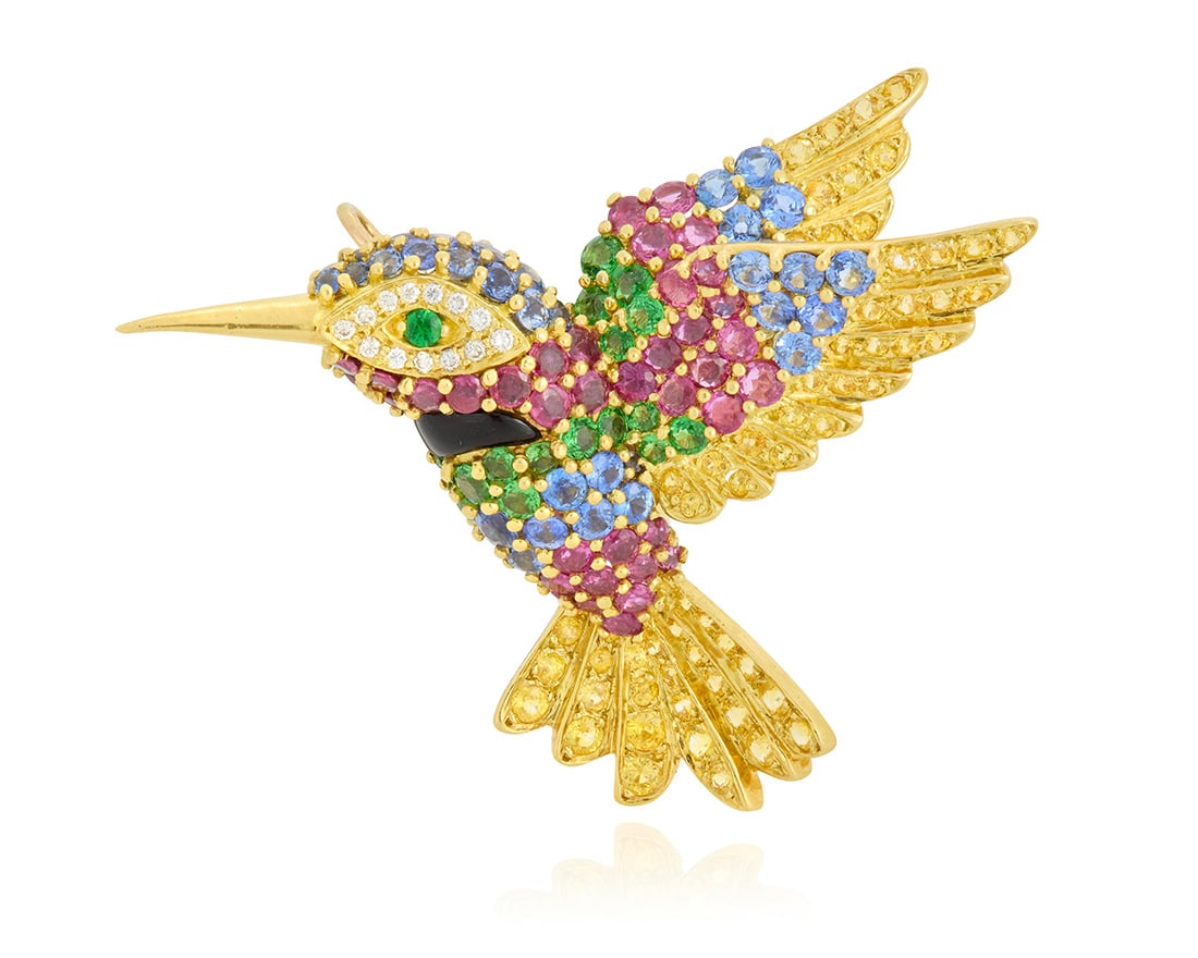 Jean Vitau: An 18K Gold and Gem-Set Hummingbird Pendant/Brooch (1 of 3)