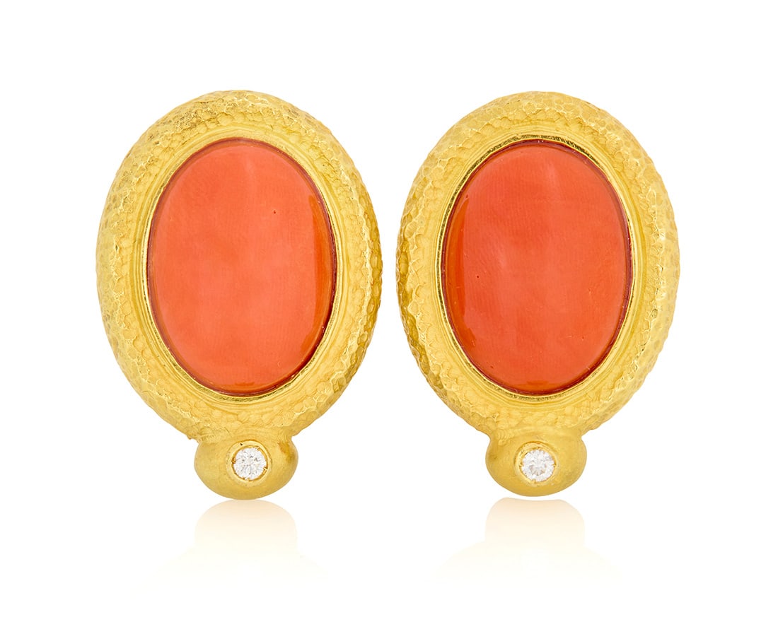 A Pair of 18K Gold and Coral Earrings (1 of 3)