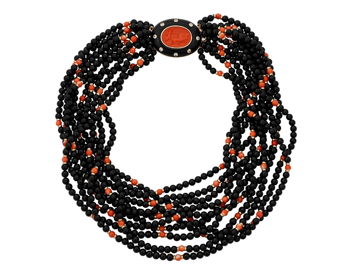 A 14K Gold, Onyx and Coral Torsade Necklace (1 of 3)