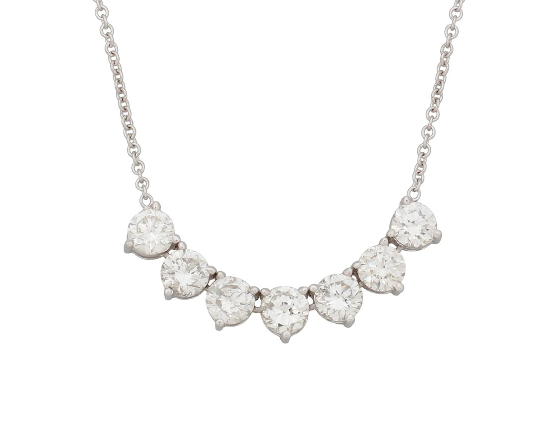 A 14K White Gold and Diamond Necklace: A 14K White Gold and Diamond Necklace Featuring seven round diamonds weighing approximately 3.62 carats Length: 17 in. with extender to 18 in. 6.9 grams gross