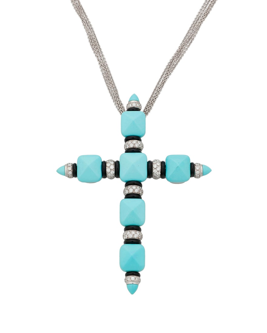 Picchiotti: An 18K White Gold, Turquoise, Onyx, and Diamond Necklace (1 of 4)