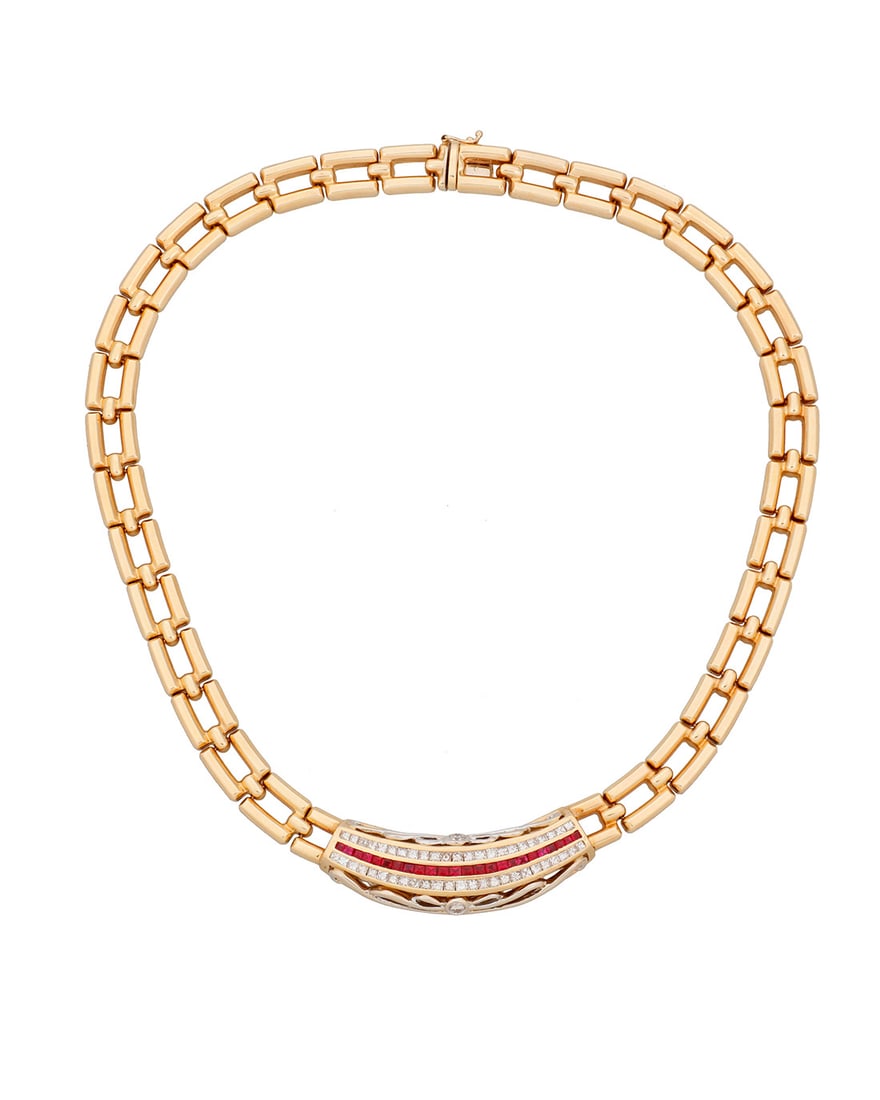 A 14K Gold, Ruby and Diamond Necklace (1 of 4)