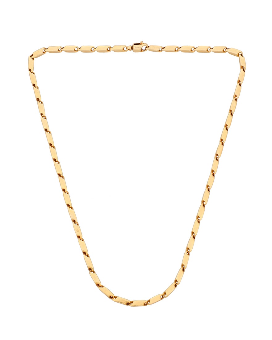 A 14K Gold Chain: A 14K Gold ChainOf a fancy link design, ItalyLength: 22 3/4 in.79.1 grams grossThis lot is being offered with no reserve